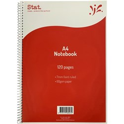 Stat Notebook Spiral A4 7mm Ruled 60gsm 120 Page Red