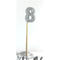 Alpen Candle Long Stick Glitter No. 8 Silver