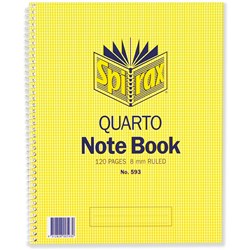 Spirax 593 Quarto Notebook 250 x 200mm Ruled 120 Page Side Opening