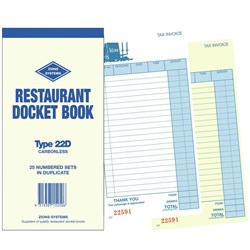 Zions 22D Docket Book Carbonless Duplicate 200x100mm 50 Sets